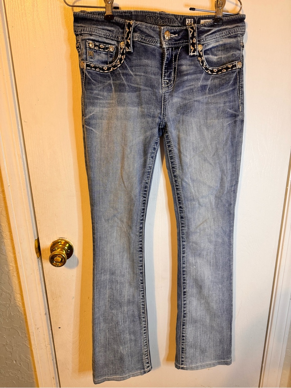Miss Me Light Blue Bootcut Jeans with Embellished Pockets